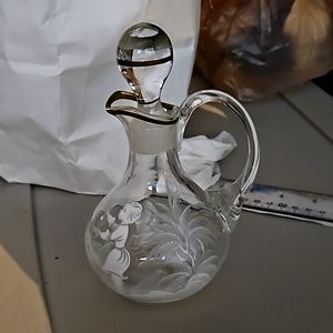 Lovely Mary Gregory Style Vintage Glass Cruet Gold Trim